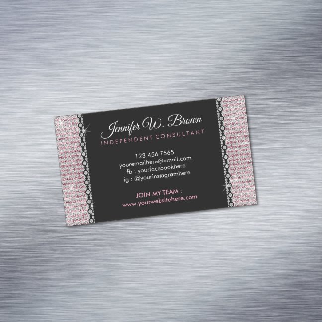 Girly Pink black Glitter Business Card Magnet