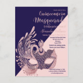 Girly Pink Black Glitter Masquerade Quinceañera Invitation Postcard (Front)