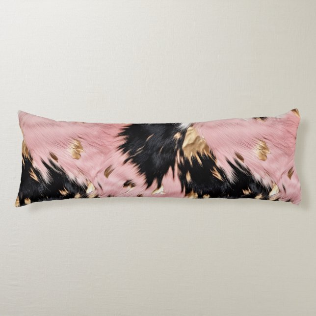 Girly Pink Black Gold Cowgirl Cowhide Body Pillow (Front)