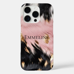 Girly Pink Black Gold Cowgirl Cowhide iPhone 16 Pro Case