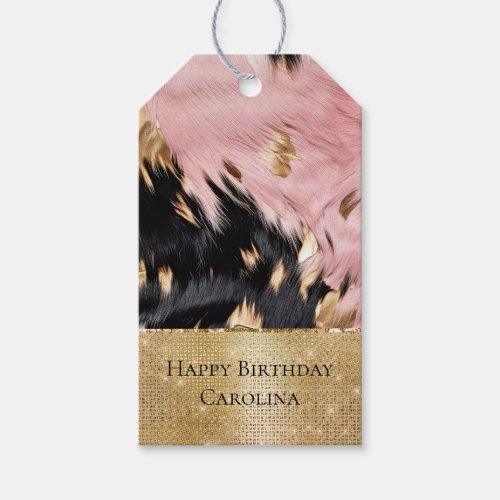 Girly Pink Black Gold Cowgirl Cowhide Gift Tags