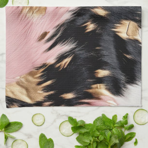 Girly Pink Black Gold Cowgirl Cowhide Kitchen Towel