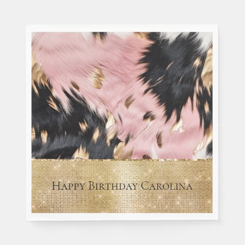 Girly Pink Black Gold Cowgirl Cowhide Napkins