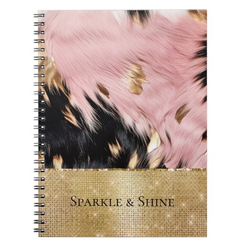 Girly Pink Black Gold Cowgirl Cowhide Notebook