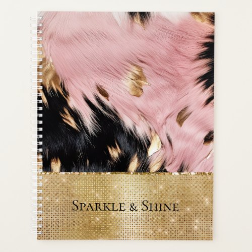 Girly Pink Black Gold Cowgirl Cowhide Planner