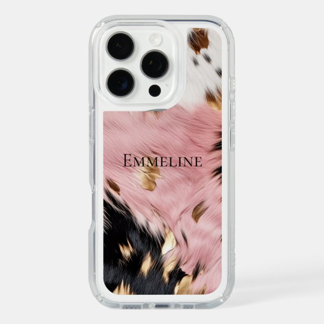 Girly Pink Black Gold Cowgirl Cowhide Speck iPhone Case (Front)