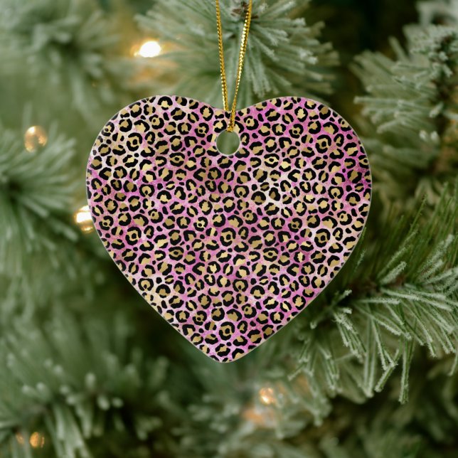 Girly Pink Black Gold Glam Leopard Print Ceramic Ornament (Tree)