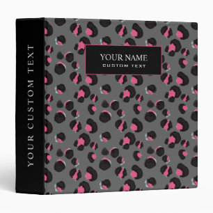 Girly PInk black gray Animal leopard jungle prin 3 Ring Binder