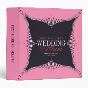 Girly Pink + Black Lace Frills Wedding Album 3 Ring Binder
