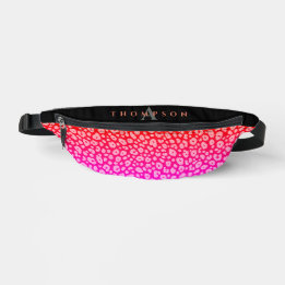 Girly Pink Black Leopard Animal Print Monogram Fanny Pack