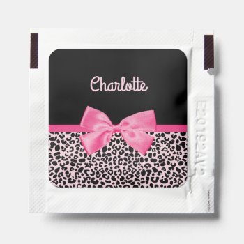 Girly Pink Black Leopard Print Cute Bow And Name Hand Sanitizer Packet by ohsogirly at Zazzle
