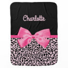 Girly Pink Black Leopard Print Cute Bow Baby Name Swaddle Blanket Girly Pink Black Leopard Print Cute Bow Baby Name Swaddle Blanket