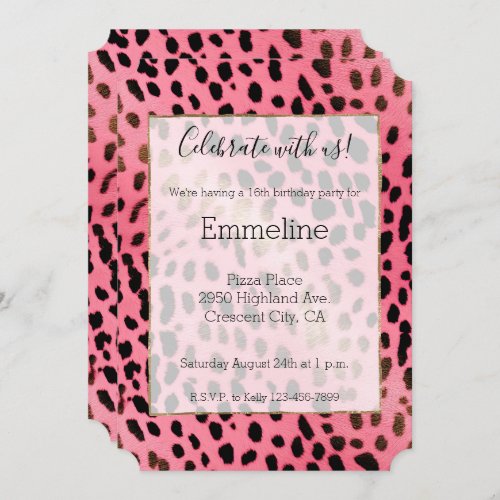 Girly Pink Black Leopard Print Invitation