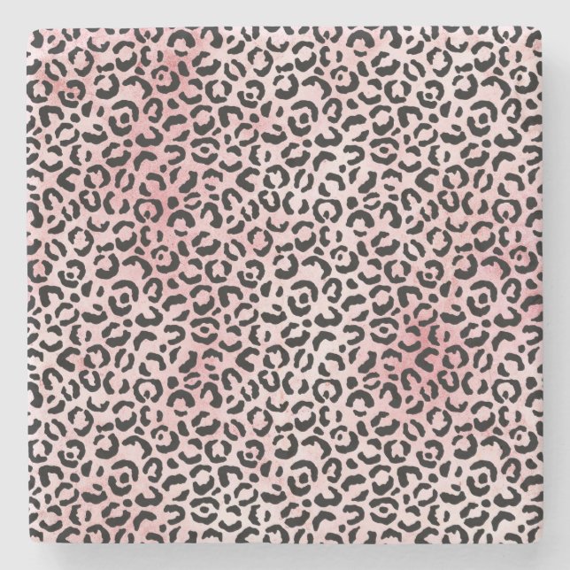 Girly Pink Black Leopard Print Stone Coaster (Front)