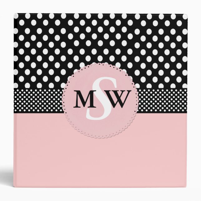 Girly Pink & Black Monogram Binder (Front)