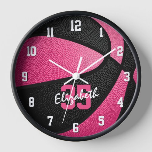 girly pink black personalized basketball clock