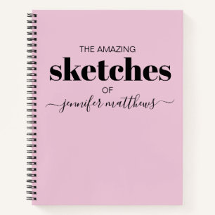 Girly Pink Black Personalized Sketchbook Your Name Notebook