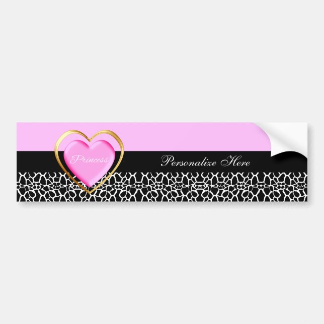 Girly Pink Black Princess Giraffe Print and Name Bumper Sticker (Front)