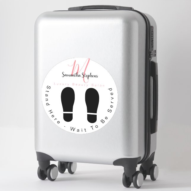 Girly Pink & Black Salon Wait Here Floor Sticker (Suitcase)
