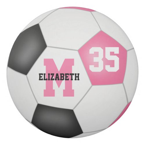 girly pink black soccer ball personalized eraser