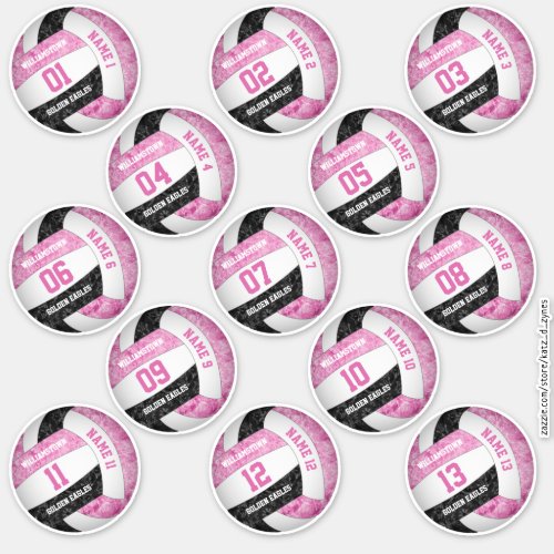girly pink black volleyball player names set of 13 sticker