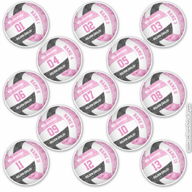 girly pink black volleyball player names set of 13 sticker (Front)