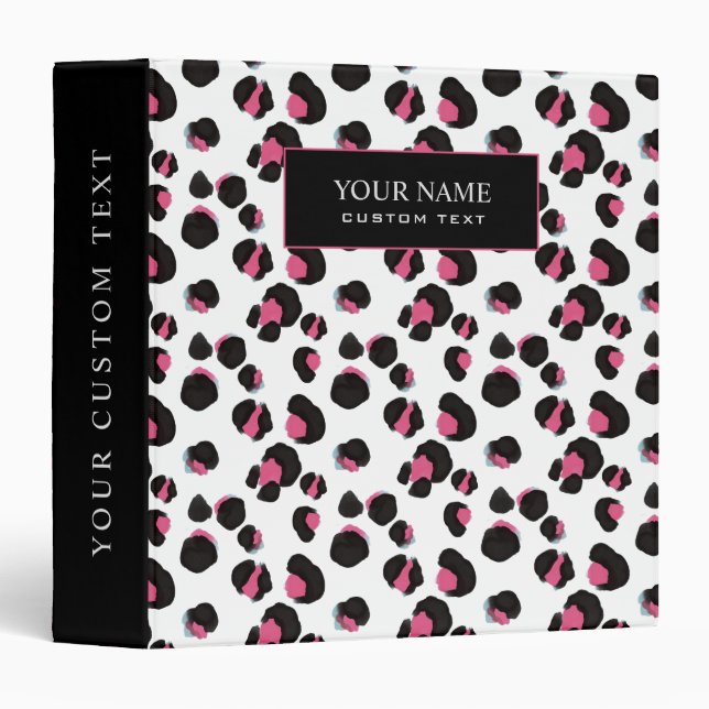 Girly PInk black white Animal leopard jungle print 3 Ring Binder (Front/Spine)
