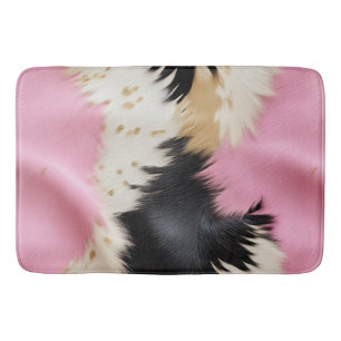 Girly Pink Black White Gold Cowhide Bath Mat