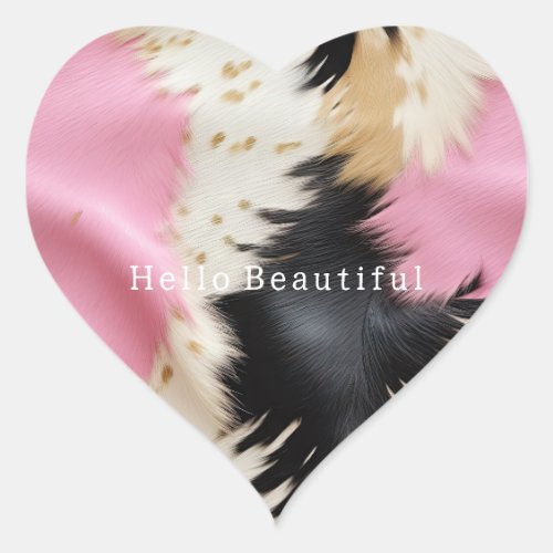 Girly Pink Black White Gold Cowhide Heart Sticker