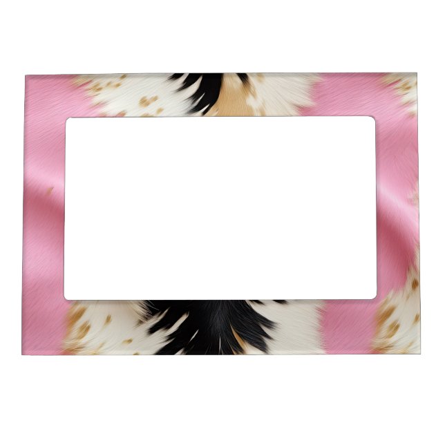 Girly Pink Black White Gold Cowhide Magnetic Frame (Front)