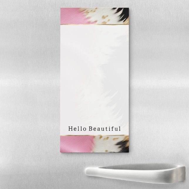 Girly Pink Black White Gold Cowhide Magnetic Notepad (In Situ)