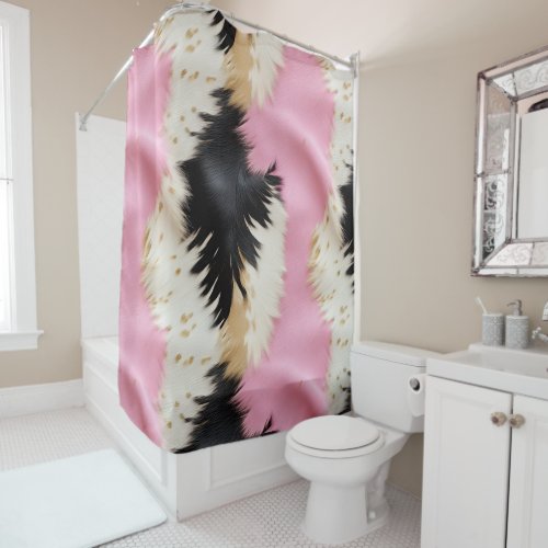 Girly Pink Black White Gold Cowhide Shower Curtain