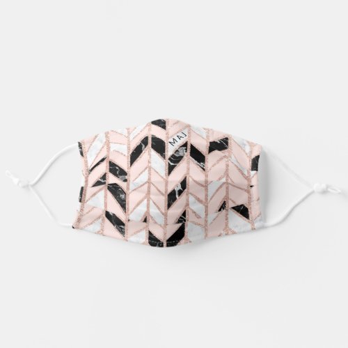 Girly pink black white marble rose gold chevron adult cloth face mask