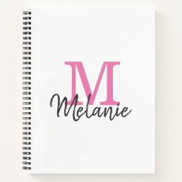 Girly Pink Black White Monogram Notebook