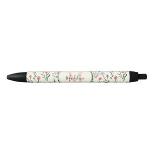 Girly Pink Blue Flowers Pattern Elegant Monogram Pen