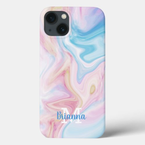 Girly Pink Blue Pastel Abstract Custom Monogram iPhone 13 Case