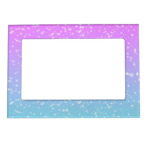 Girly Pink Blue Rainbow Stars Sparkle Glitter Magnetic Frame