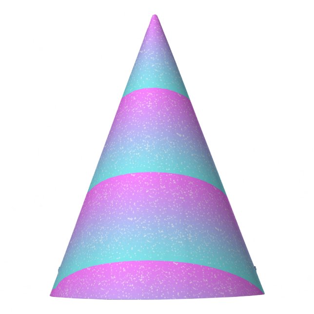 Girly Pink Blue Rainbow Stars Sparkle Glitter Party Hat (Front)