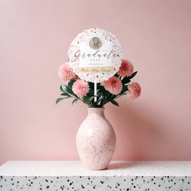 Girly Pink & Blue Terrazzo Photo Graduation Party Balloon (Girly Pink & Blue Terrazzo Photo Graduation Party Balloon)
