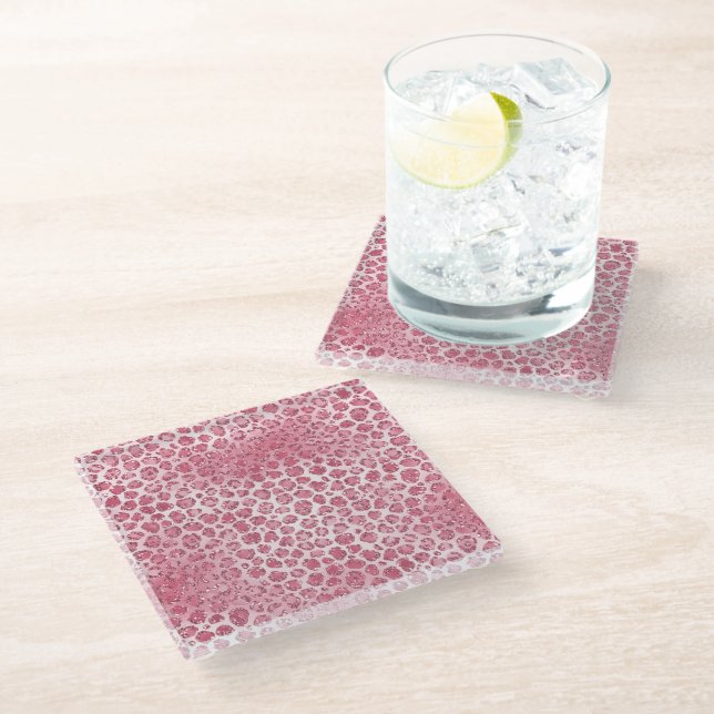 Girly Pink Blush Glitter Leopard Print             Glass Coaster (Angled)