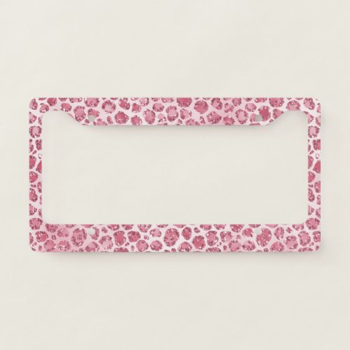 Girly Pink Blush Glitter Leopard Print           License Plate Frame