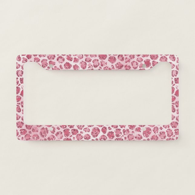 Girly Pink Blush Glitter Leopard Print           License Plate Frame (Front)