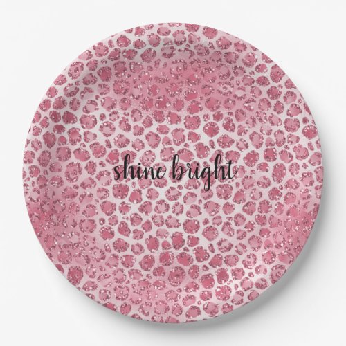 Girly Pink Blush Glitter Leopard Print       Paper Plates