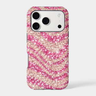 Girly Pink Blush Glitter Zebra Pattern iPhone 17 Pro Case
