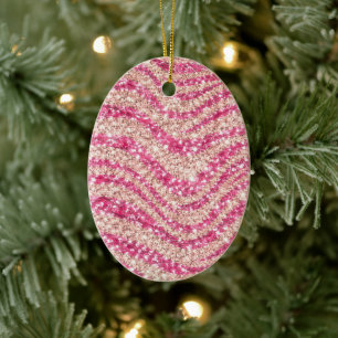 Girly Pink Blush Glitter Zebra Pattern Ceramic Ornament