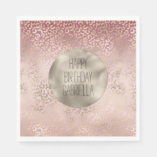 Girly Pink Blush Gold Ombre Leopard Print Napkins