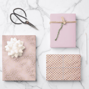 Girly Pink Blush Gold Ombre Leopard Print Wrapping Paper Sheets