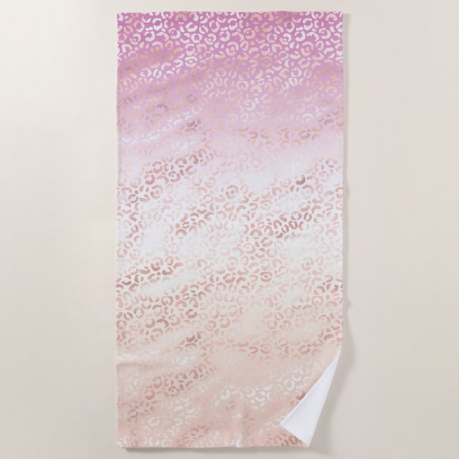 Girly Pink Blush Peach Glam Leopard Print Tie dye Beach Towel (Front)