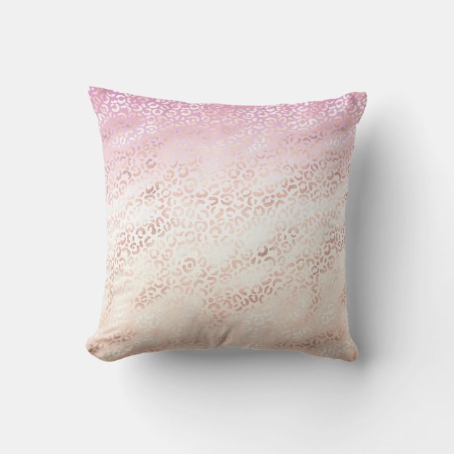 Girly Pink Blush Peach Glam Leopard Print Tie dye Throw Pillow (Front)