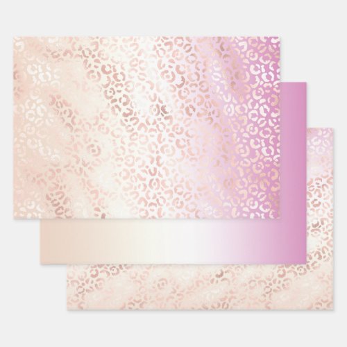 Girly Pink Blush Peach Glam Leopard Print Tie dye Wrapping Paper Sheets